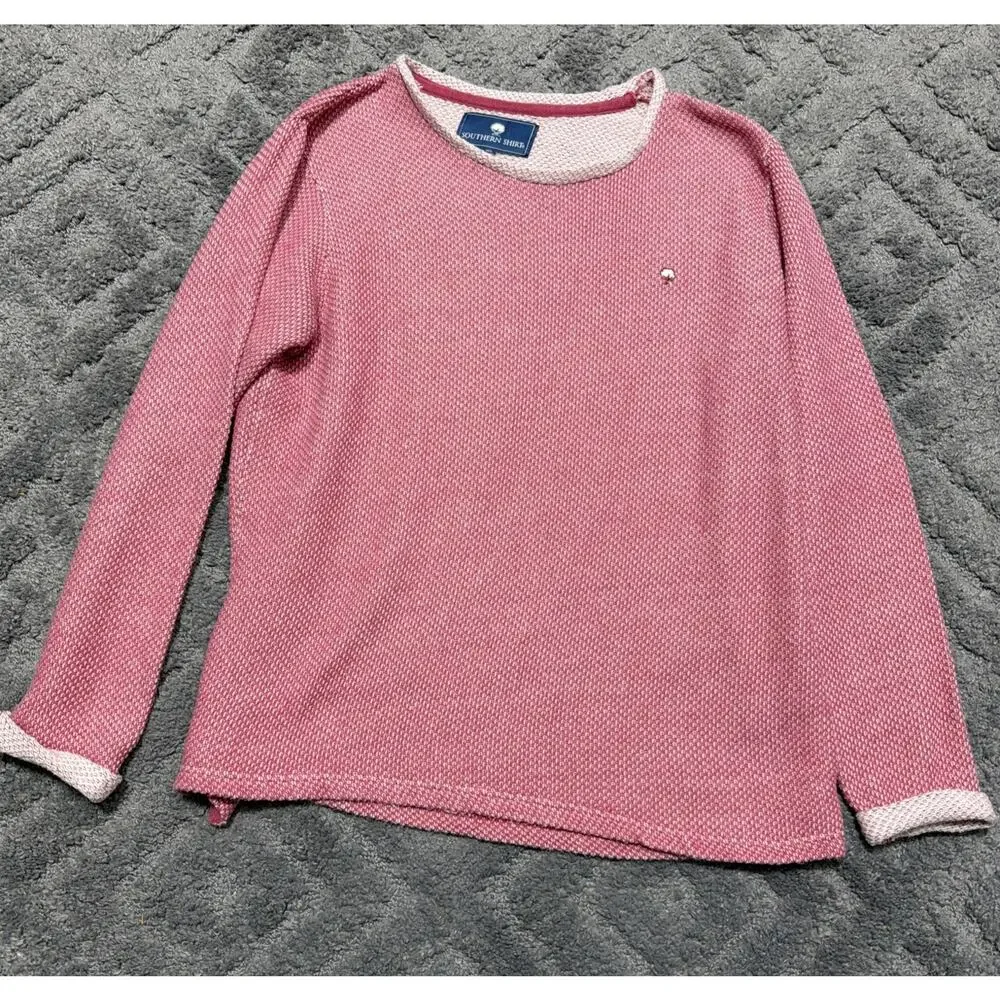 Southern Shirt Oversized Sweater Womens Large Pink Birdseye Crew Neck Casual